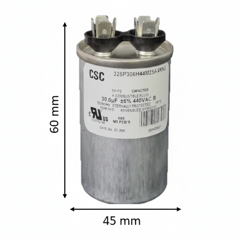 Capacitor de Trabajo 6 mfd 440V | Aluminio | 45mm x 60mm