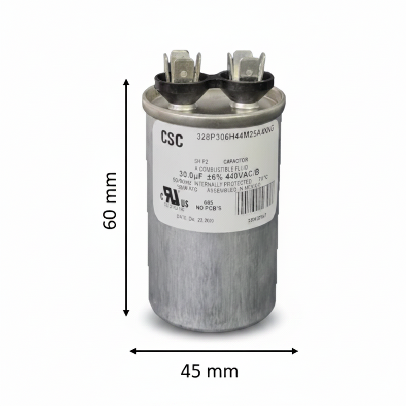 Capacitor de Trabajo 7 mfd 440V | Aluminio | 45mm x 60mm