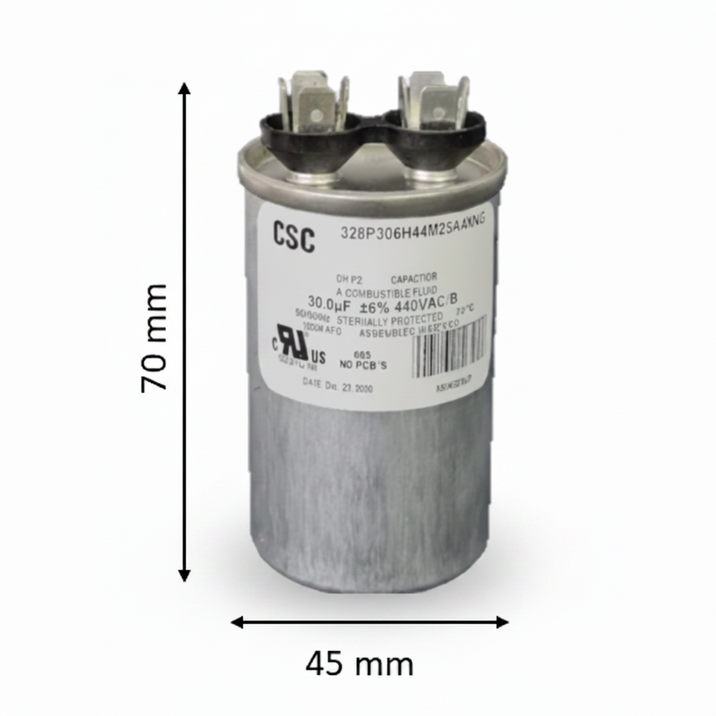 Capacitor de Trabajo 20 mfd 440V | Aluminio | 45mm x 70mm