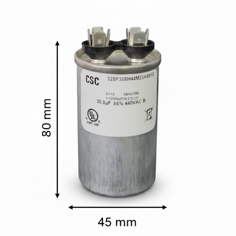 Capacitor de Trabajo 30 mfd 440V | Aluminio | 45mm x 80mm