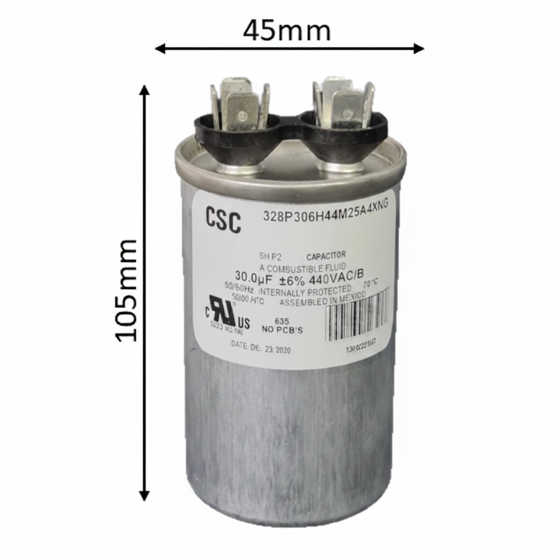 Capacitor de Trabajo 50 mfd 440V | Aluminio | 45mm x 105mm