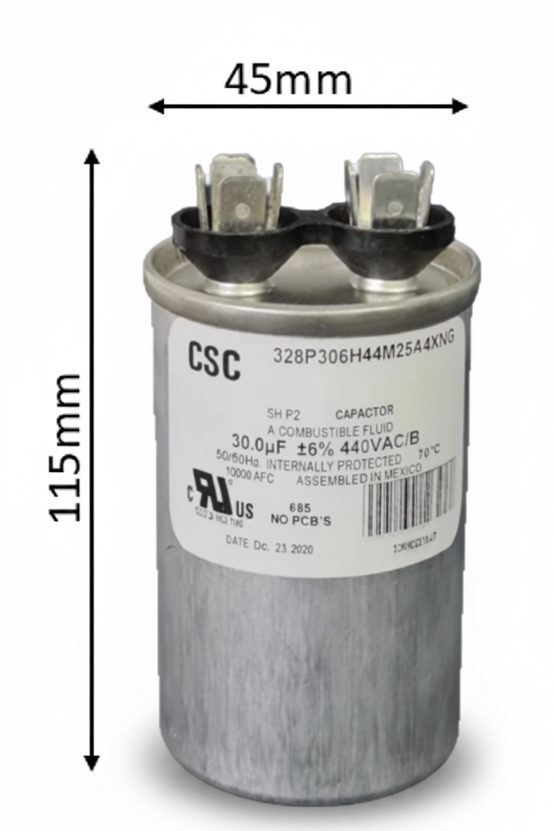 Capacitor de Trabajo 55 mfd 440V | Aluminio | 45mm x 115mm