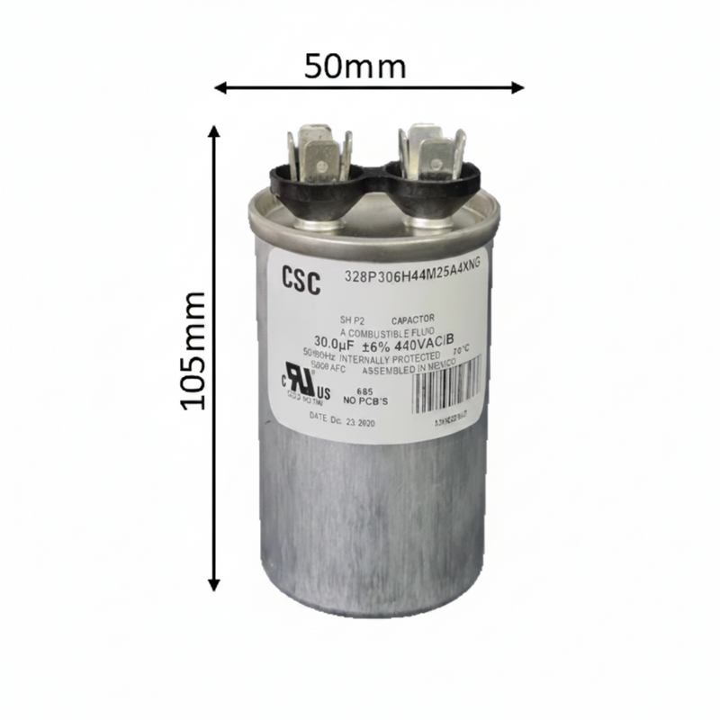 Capacitor de Trabajo 60 mfd 440V | Aluminio | 50mm x 105mm
