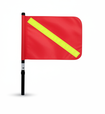 Banderín de Seguridad | Lona Alta Resistencia | Cinta Reflejante | Vástago PVC