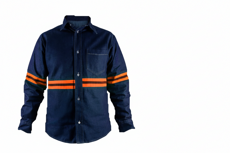 Camisa Industrial de 8 Oz | Con Bolsas de Cargo y Reflejante Textil Naranja