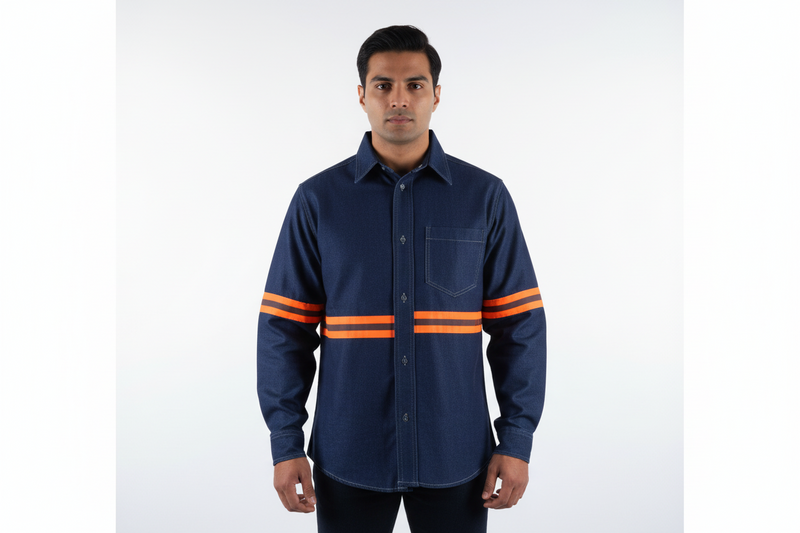 Camisa Industrial de 8 Oz | Con Bolsas de Cargo y Reflejante Textil Naranja