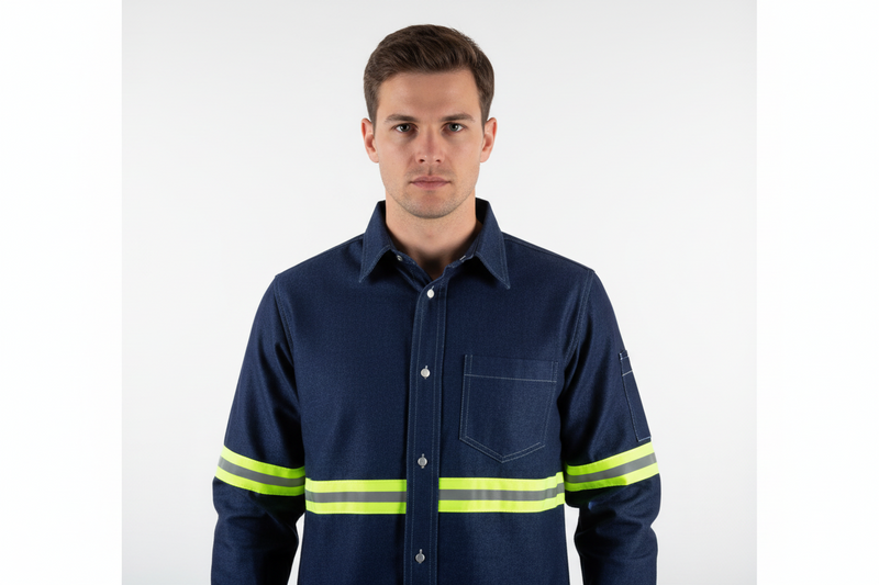 Camisa Industrial de 8 Oz | Con Bolsas de Cargo y Reflejante Textil Verde