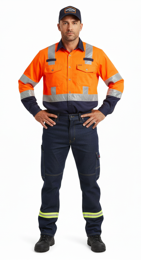 Pantalón Industrial de 14 Oz | Con Bolsas de Cargo y Cinta Reflejante