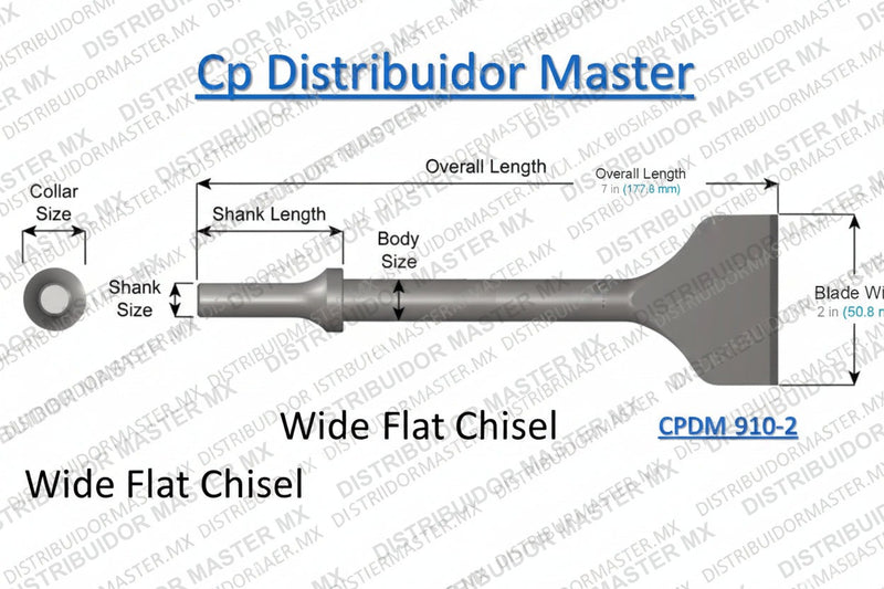 Cincel plano ancho 910-2  de 7in 177,8 mm ancho de hoja de 2 in 50,8mm vástago de 0,401
