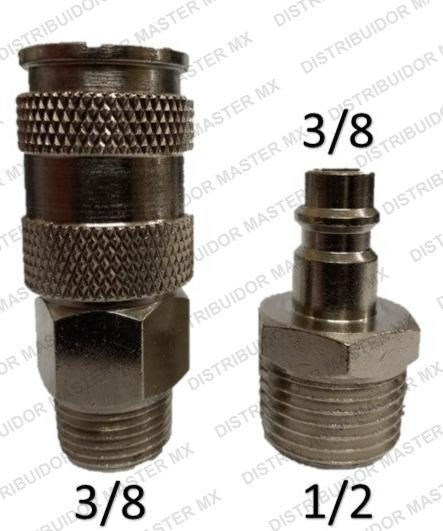 Juego cople rapido macho de 3/8 X 3/8 npt y espiga macho de 1/2 X 3/8 npt