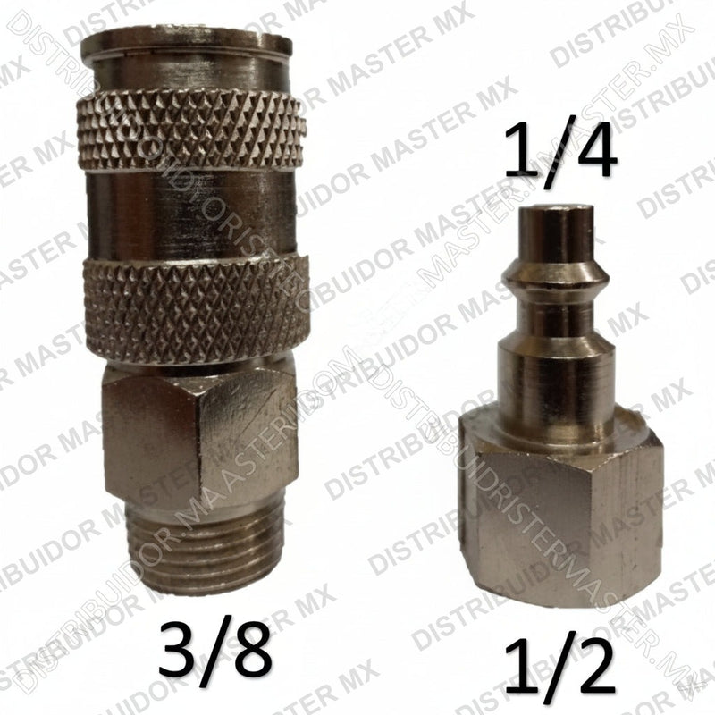 Juego cople rapido macho de 3/8 X 1/4 npt y espiga hembra de 1/2 X 1/4 npt