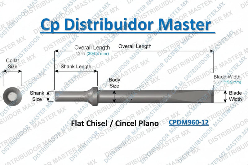 Cincel 960 - 12 de 12 x 304,8 mm ancho de hoja de 5/8 in 15,9 mm vástago de  0,498; cincel 960 - 12