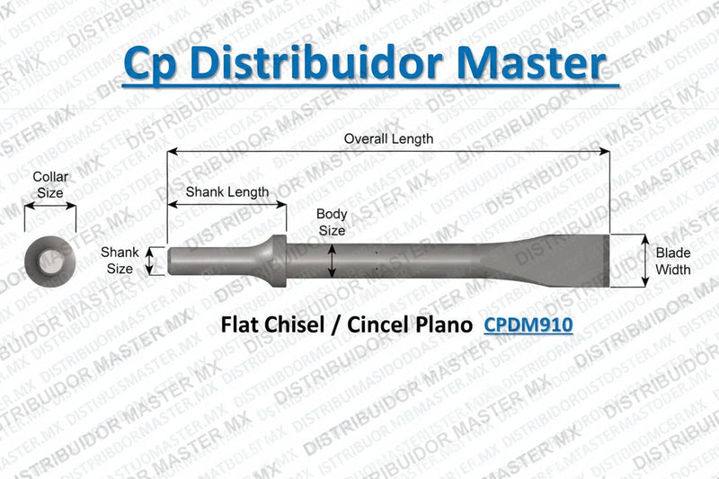 cincel plano 910  con  6-1/2 in-165,1 mm ancho de hoja: 3/4 in -19,1mm vástago  0,401