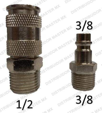 Juego cople rapido macho de 1/2 X 3/8 npt Y espiga de 3/8 X 3/8 npt