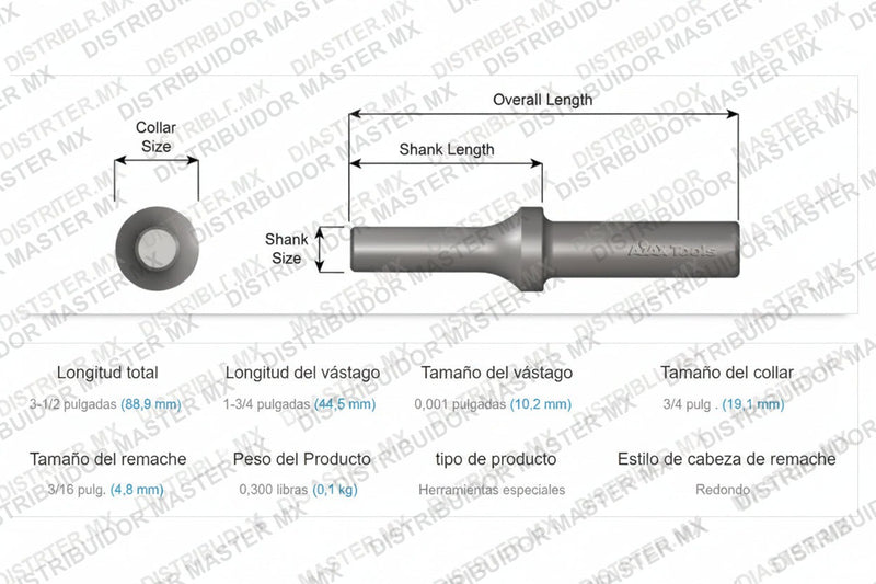 Suaje O Buterola 3/16 Para vastago remache redondo Modificado, 0.401 PuLG 1604
