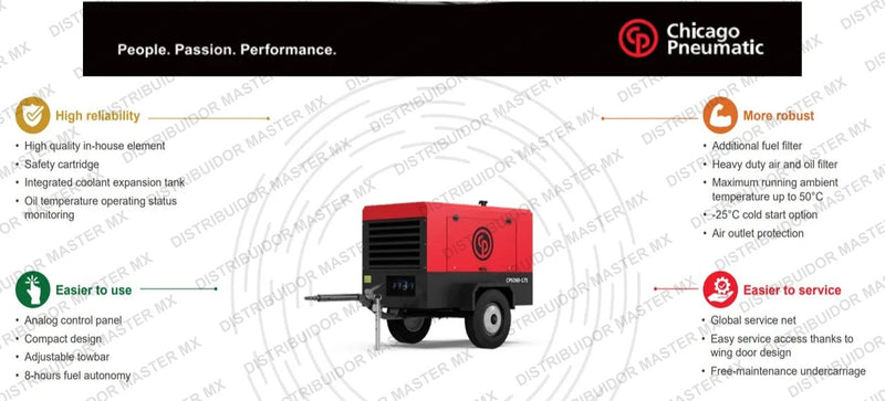 Compresor Diésel Portátil CPS 400 TII BOX | 400 CFM | Chicago Pneumatic Motor Cummins