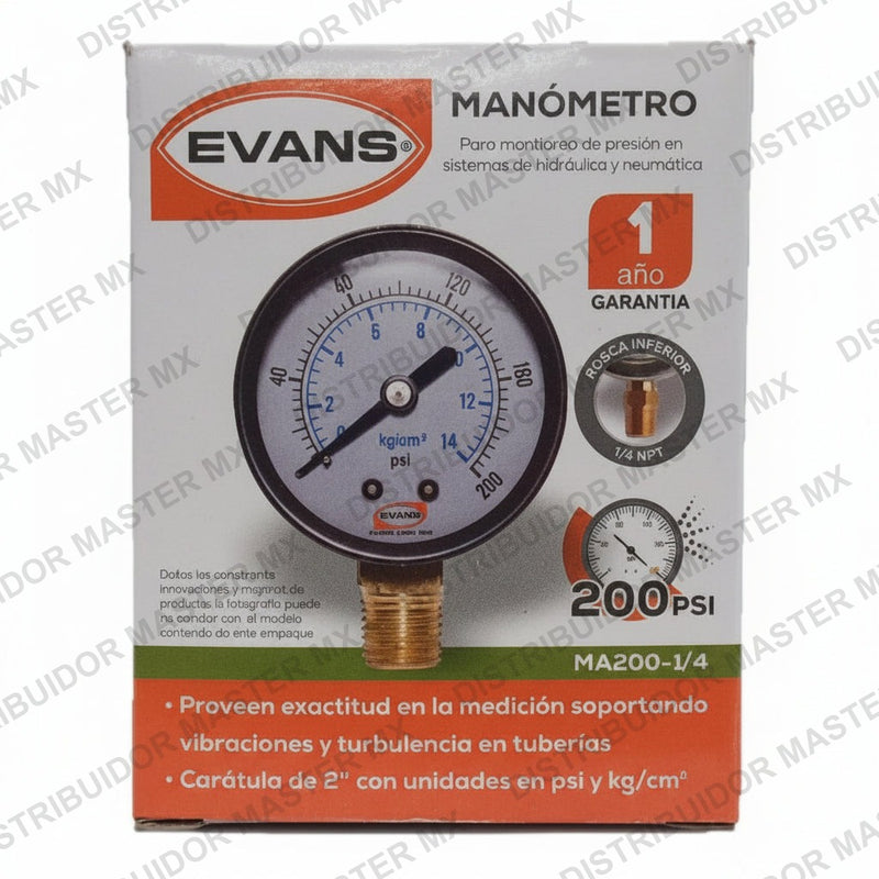 Manómetro EVANS 200 PSI | Conexión Inferior | Alta Precisión