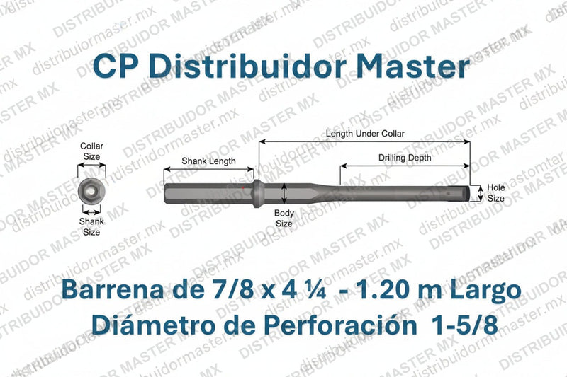 Barrena de perforacion  broca Carburo de Velocidad 7/8 x 4 1/4 in con Profundidad de Perforación de 1.20 metros de largo  y Orificio de 1-5/8 in 90503758
