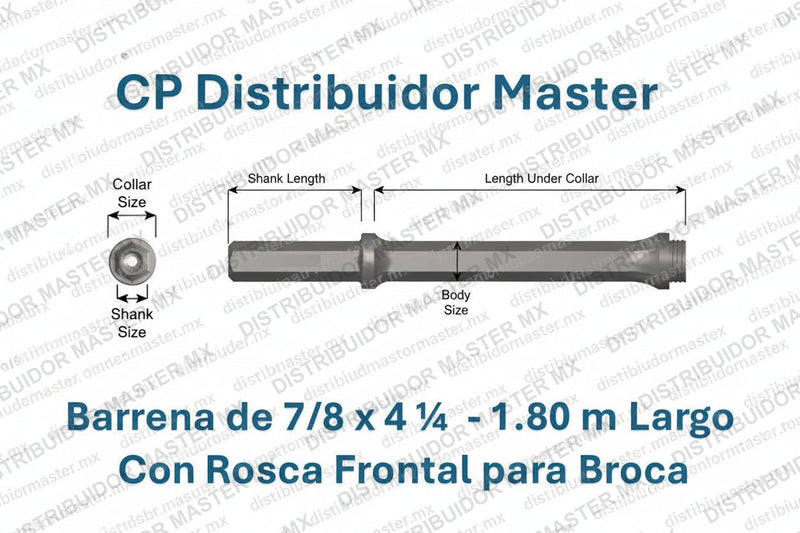Ajax Tools 64280 — Barra Perforadora Rosca H 72", Vástago 7/8" x 4-1/4"