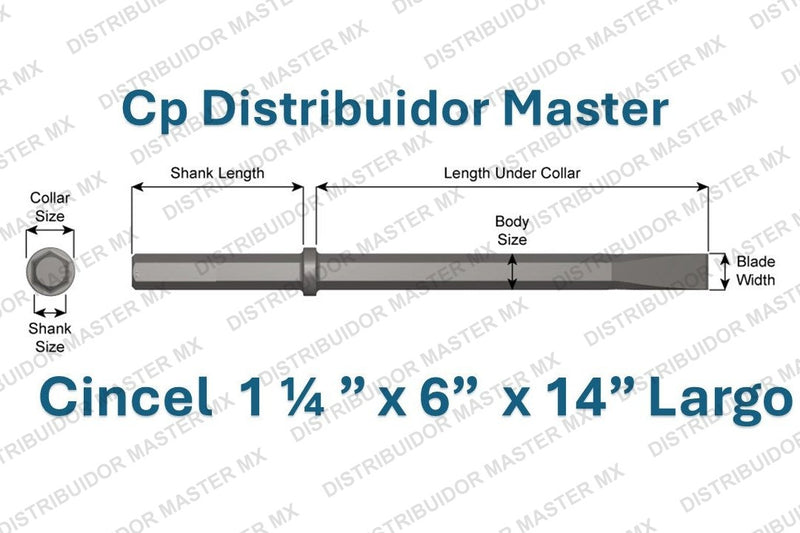Ajax Tools 41100 — Cincel Angosto para Rompedora (Paving Breaker) 1-1/4" Hex, 14" (356 mm)