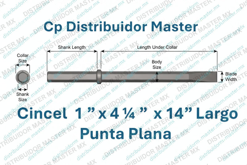 Ajax Tools 21100 — Cincel Angosto para Rompedora (Paving Breaker) 1" Hex, 14" (356 mm)