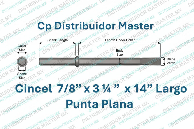 Ajax Tools 11100 — Cincel Angosto para Rompedora (Paving Breaker) 7/8" Hex, 14" (356 mm)