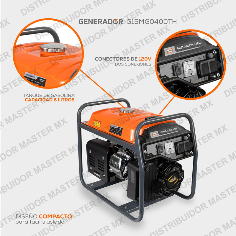 Generador de Emergencia Monofásico 1,500 W | Motor Thunder 4 HP a Gasolina | EVANS