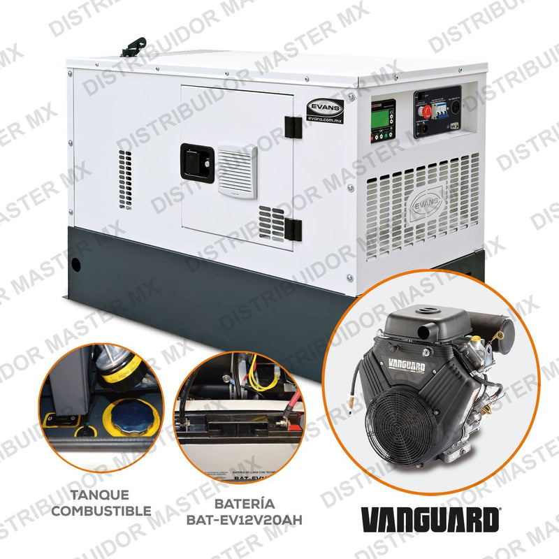 Generador de Emergencia Monofásico 16.6 kW Máximos | Respaldo para Negocios e Industria | EVANS
