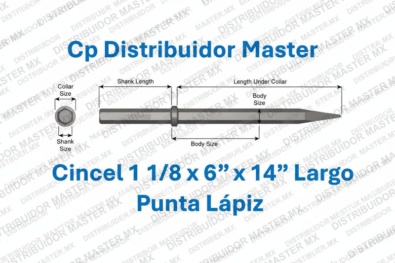 Cincel de Punta Fina Estándar 14" (355,6 mm) con Vástago de 1-1/8" x 6" (28,6 x 152,4 mm) 31200