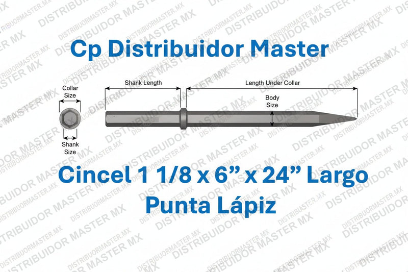 Cincel de Punta Fina Estándar 24" (609,6 mm) con Vástago de 1-1/8" x 6" (28,6 x 152,4 mm) 33200
