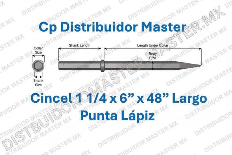 Cincel de Punta Fina Estándar 48" (1219,2 mm) con Vástago de 1-1/4" x 6" (31,8 x 152,4 mm) 45200
