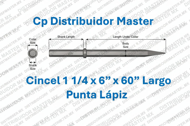 Cincel de Punta Fina Estándar 60" (1524 mm) con Vástago de 1-1/4" x 6" (31,8 x 152,4 mm) 46200