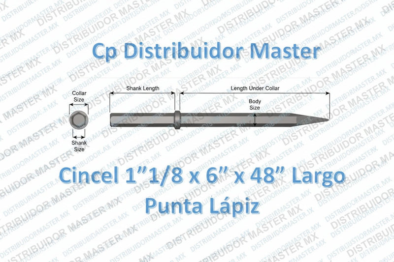 Cincel de Punta Fina Estándar 48" (1219,2 mm) con Vástago de 1-1/8" x 6" (28,6 x 152,4 mm) 35200