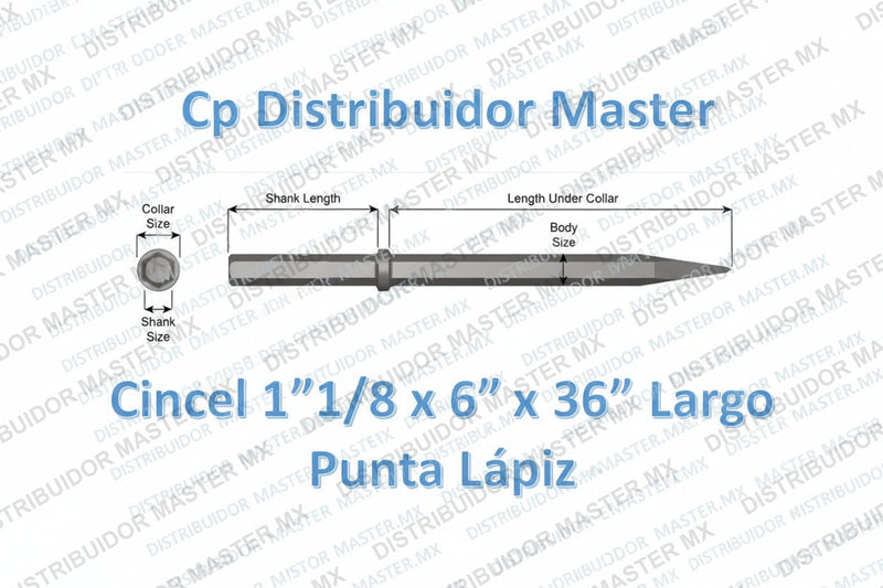 Cincel de Punta Fina Estándar 36" (914,4 mm) con Vástago de 1-1/8" x 6" (28,6 x 152,4 mm)  34200