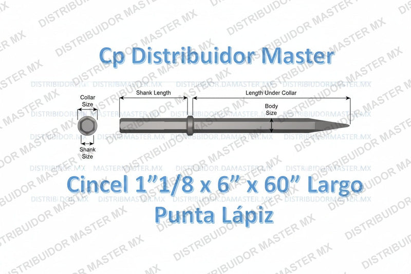 Ajax Tools 36200 — Cincel Punta Moil para Rompedora (Paving Breaker) 1-1/8" Hex, 60" (1524 mm)
