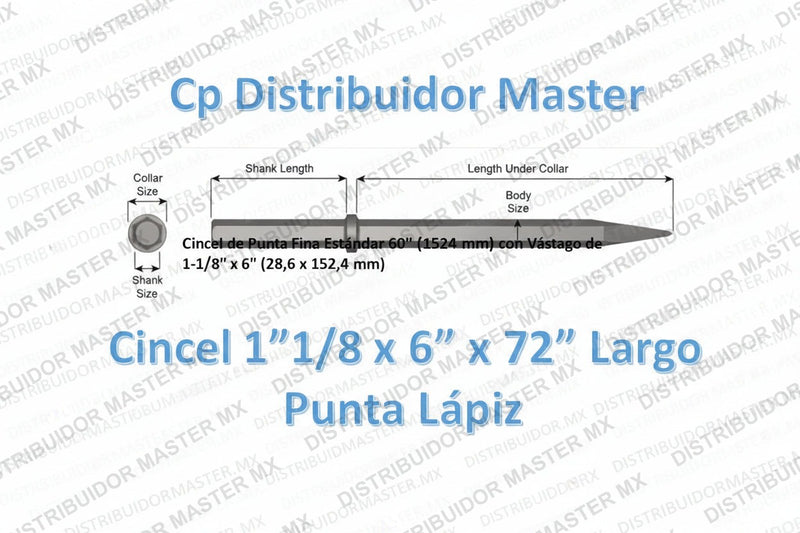 Cincel de Punta Fina Estándar 72" (1828,8 mm) con Vástago de 1-1/8" x 6" (28,6 x 152,4 mm) 37200