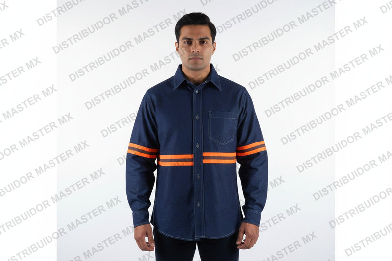 Camisa Industrial de 8 Oz | Con Bolsas de Cargo y Reflejante Textil Naranja