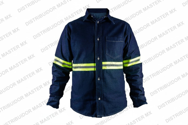 Camisa Industrial de 8 Oz | Con Bolsas de Cargo y Reflejante Textil Verde