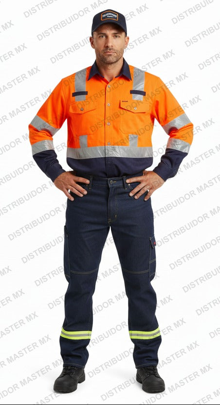 Pantalón Industrial de 14 Oz | Con Bolsas de Cargo y Cinta Reflejante