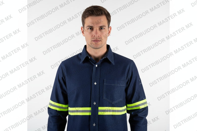 Camisa Industrial de 8 Oz | Con Bolsas de Cargo y Reflejante Textil Verde