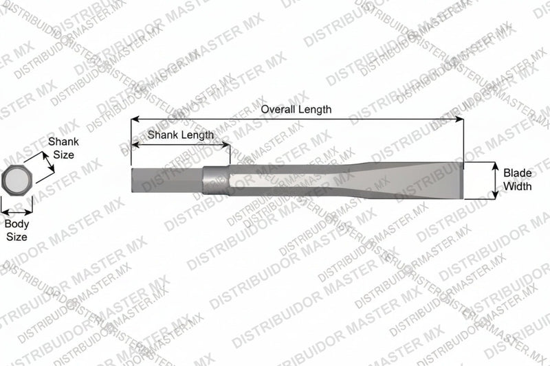 Ajax Tools 12 — Cincel Plano Sin Collar, Vástago Hex .580", Hoja 3/4", 9" (229 mm)