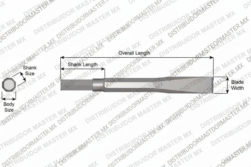 Ajax Tools 12-18 — Cincel Plano Sin Collar, Vástago Hex .580", Hoja 3/4", 18" (457 mm)