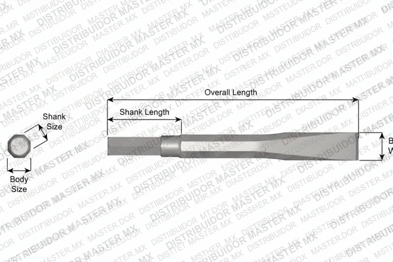 Ajax Tools 12-12 — Cincel Plano Sin Collar, Vástago Hex .580", Hoja 3/4", 12" (305 mm)