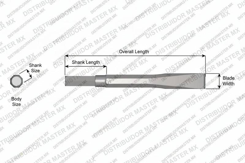 Ajax Tools 12-48 — Cincel Plano Sin Collar, Vástago Hex .580", Hoja 3/4", 48" (1219 mm)