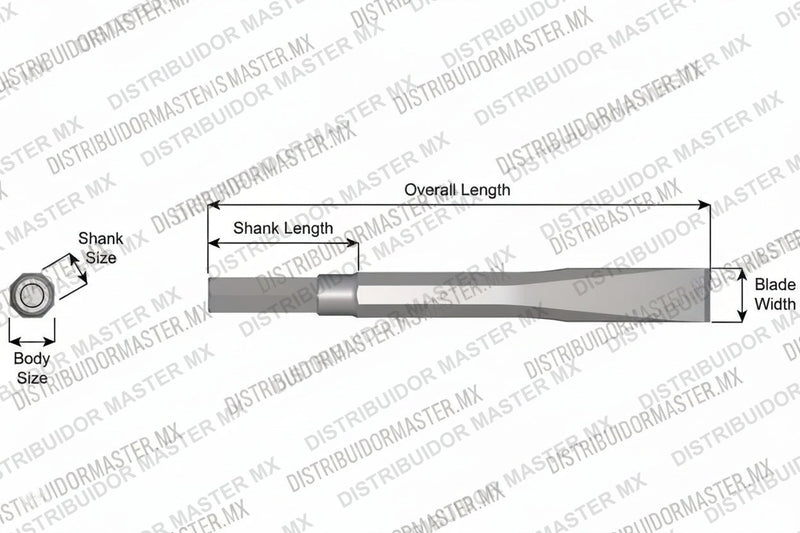 Ajax Tools 12-36 — Cincel Plano Sin Collar, Vástago Hex .580", Hoja 3/4", 36" (914 mm)