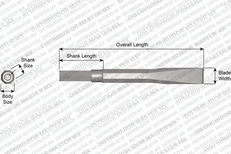 Ajax Tools 12-24 — Cincel Plano Sin Collar, Vástago Hex .580", Hoja 3/4", 24" (610 mm)