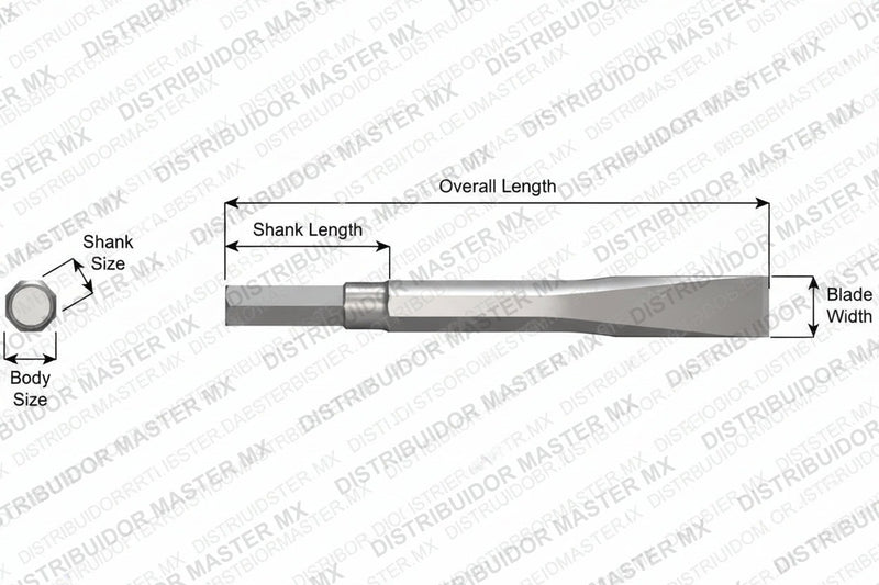 Ajax Tools 12-60 — Cincel Plano Sin Collar, Vástago Hex .580", Hoja 3/4", 60" (1524 mm)