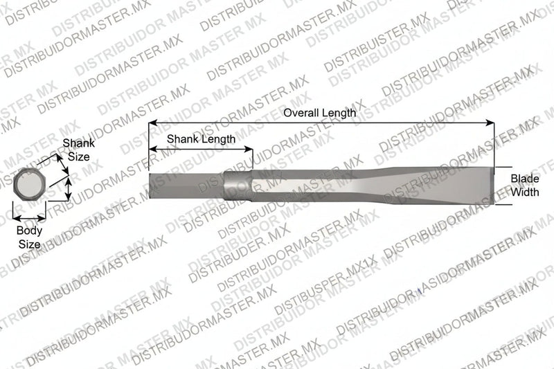 Ajax Tools 12-72 — Cincel Plano Sin Collar, Vástago Hex .580", Hoja 3/4", 72" (1829 mm)