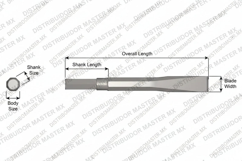 Ajax Tools 14-12 — Cincel Plano Sin Collar, Vástago Hex .580", Hoja 1", 12" (305 mm)