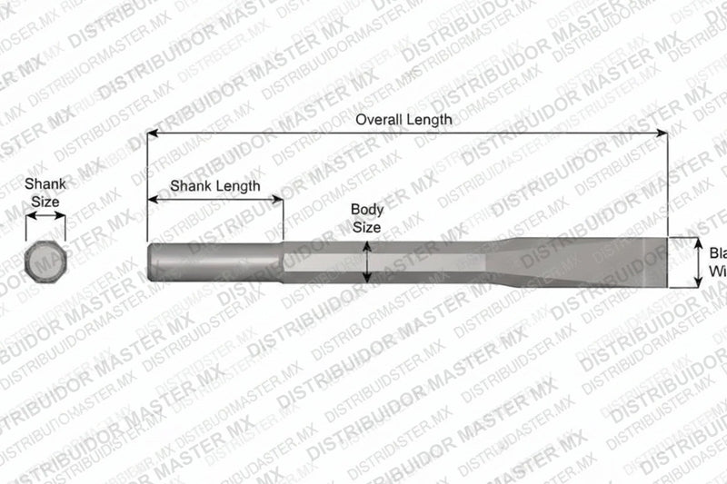 Ajax Tools 13-12 — Cincel Plano Sin Collar, Vástago Redondo .680", Hoja 1", 12" (305 mm)